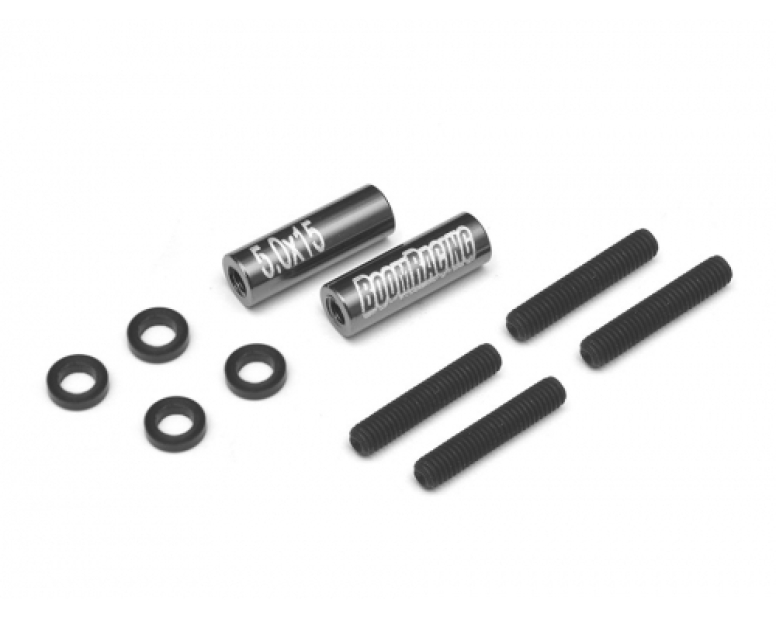 Threaded Aluminum Link Pipe Rod 5x15mm (2) w/ Set Screws & Delrin Spacers Gun Metal Threaded Aluminum Link Pipe Rod 5x15mm (2) w/ Set Screws & Delrin Spacers Gun Metal