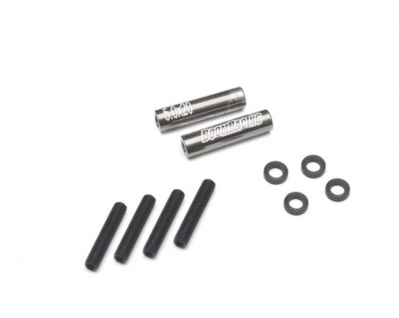 Threaded Aluminum Link Pipe Rod 5x20mm (2) w/ Set Screws & Delrin Spacers Gun Metal Threaded Aluminum Link Pipe Rod 5x20mm (2) w/ Set Screws & Delrin Spacers Gun Metal