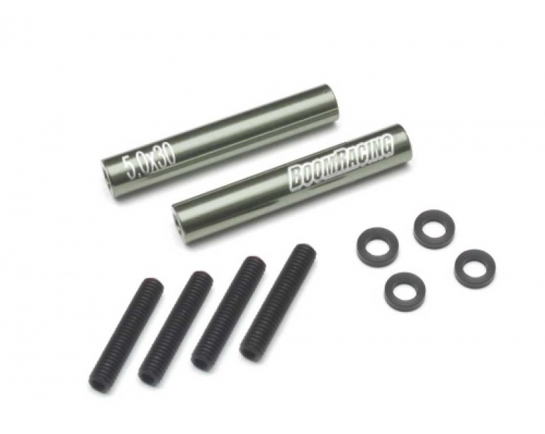 Threaded Aluminum Link Pipe Rod 5x30mm (2) w/ Set Screws & Delrin Spacers Gun Metal Threaded Aluminum Link Pipe Rod 5x30mm (2) w/ Set Screws & Delrin Spacers Gun Metal