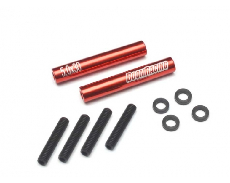 Threaded Aluminum Link Pipe Rod 5x30mm (2) w/ Set Screws & Delrin Spacers Red Threaded Aluminum Link Pipe Rod 5x30mm (2) w/ Set Screws & Delrin Spacers Red