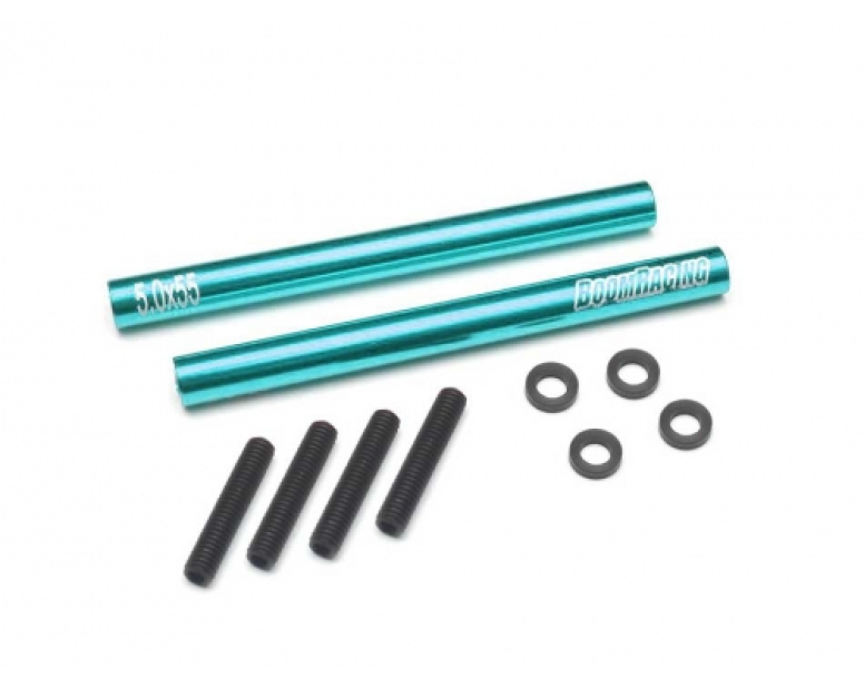 Threaded Aluminum Link Pipe Rod 5x55mm (2) w/ Set Screws & Delrin Spacers Blue Threaded Aluminum Link Pipe Rod 5x55mm (2) w/ Set Screws & Delrin Spacers Blue