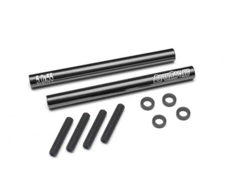 Threaded Aluminum Link Pipe Rod 5x55mm (2) w/ Set Screws & Delrin Spacers Black Threaded Aluminum Link Pipe Rod 5x55mm (2) w/ Set Screws & Delrin Spacers Black
