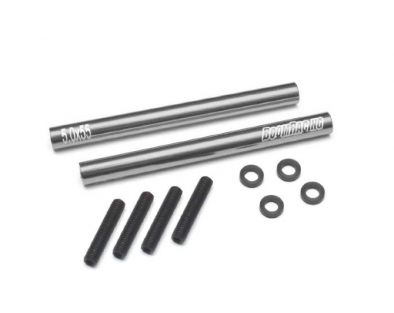 Threaded Aluminum Link Pipe Rod 5x55mm (2) w/ Set Screws & Delrin Spacers Gun Metal