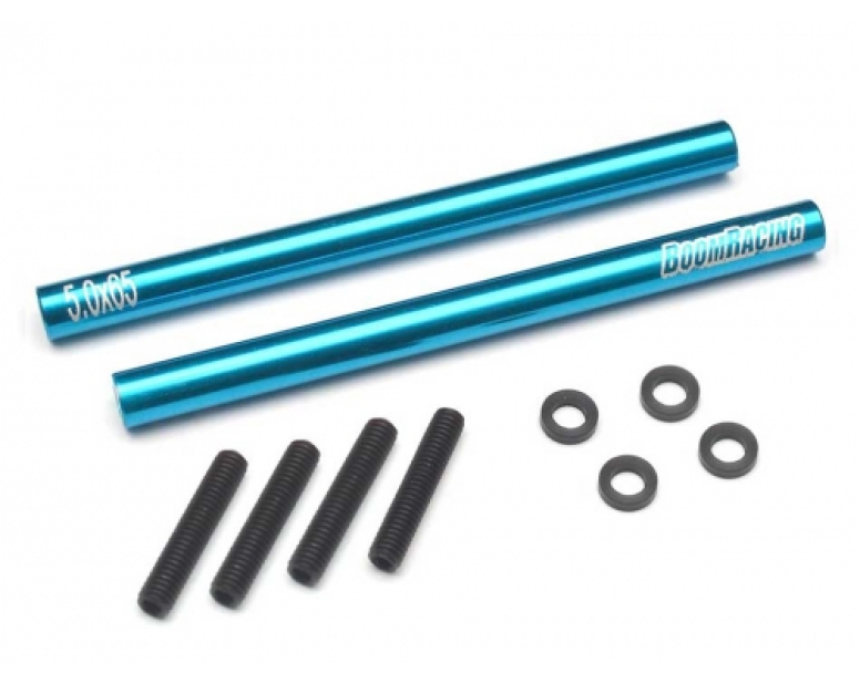 Threaded Aluminum Link Pipe Rod 5x65mm (2) w/ Set Screws & Delrin Spacers Blue