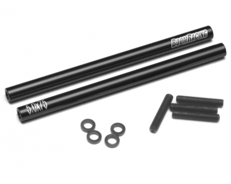 Threaded Aluminum Link Pipe Rod 5x75mm (2) w/ Set Screws & Delrin Spacers Black