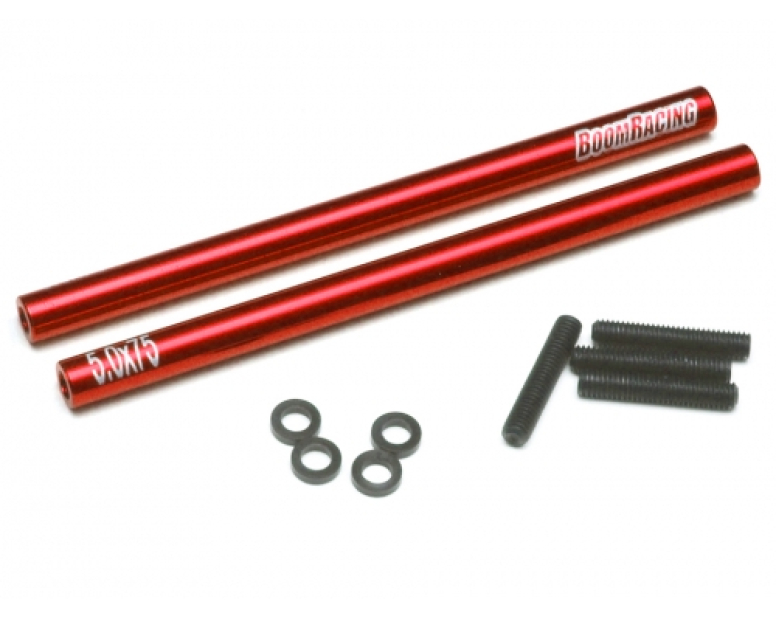 Threaded Aluminum Link Pipe Rod 5x75mm (2) w/ Set Screws & Delrin Spacers Red