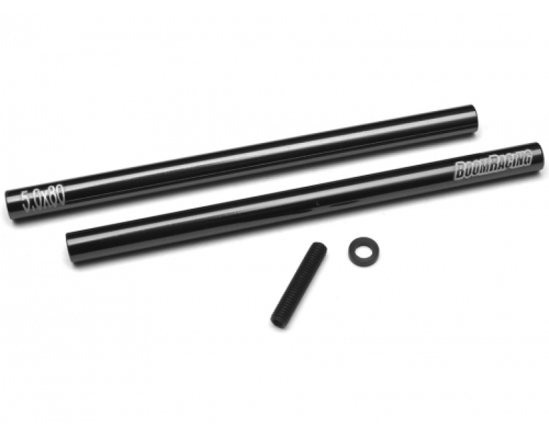 Threaded Aluminum Link Pipe Rod 5x80mm (2) w/ Set Screws & Delrin Spacers Black