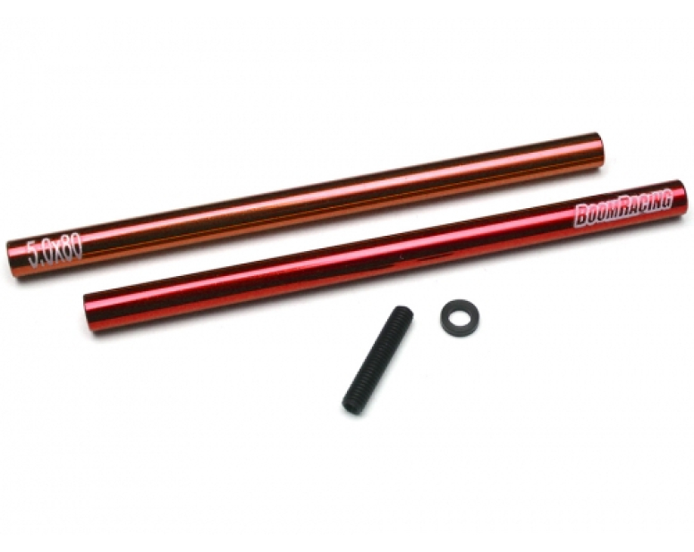 Threaded Aluminum Link Pipe Rod 5x80mm (2) w/ Set Screws & Delrin Spacers Red