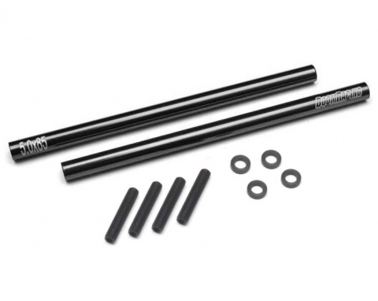 Threaded Aluminum Link Pipe Rod 5x85mm (2) w/ Set Screws & Delrin Spacers Black