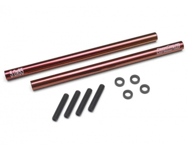 Threaded Aluminum Link Pipe Rod 5x85mm (2) w/ Set Screws & Delrin Spacers Red