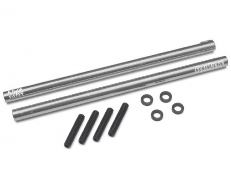 Threaded Aluminum Link Pipe Rod 5x95mm (2) w/ Set Screws & Delrin Spacers Gun Metal