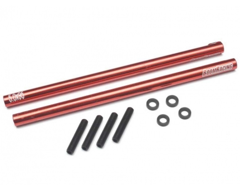Threaded Aluminum Link Pipe Rod 5x95mm (2) w/ Set Screws & Delrin Spacers Red