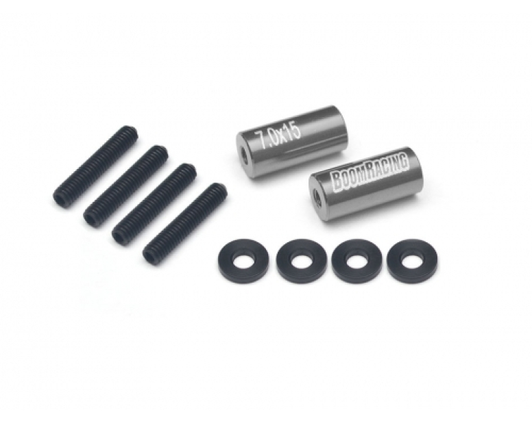 Threaded Aluminum Link Pipe Rod 7x15mm (2) w/ Set Screws & Derlin Spaces Gun Metal