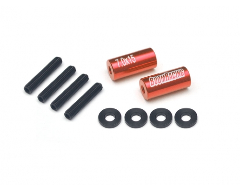 Threaded Aluminum Link Pipe Rod 7x15mm (2) w/ Set Screws & Derlin Spaces Red