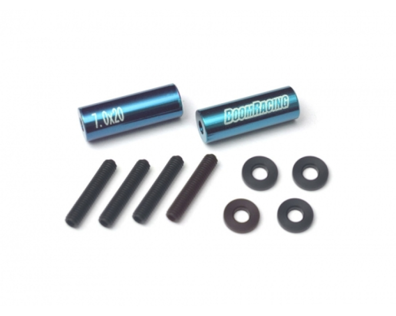 Threaded Aluminum Link Pipe Rod 7x20mm (2) w/ Set Screws & Derlin Spaces Blue