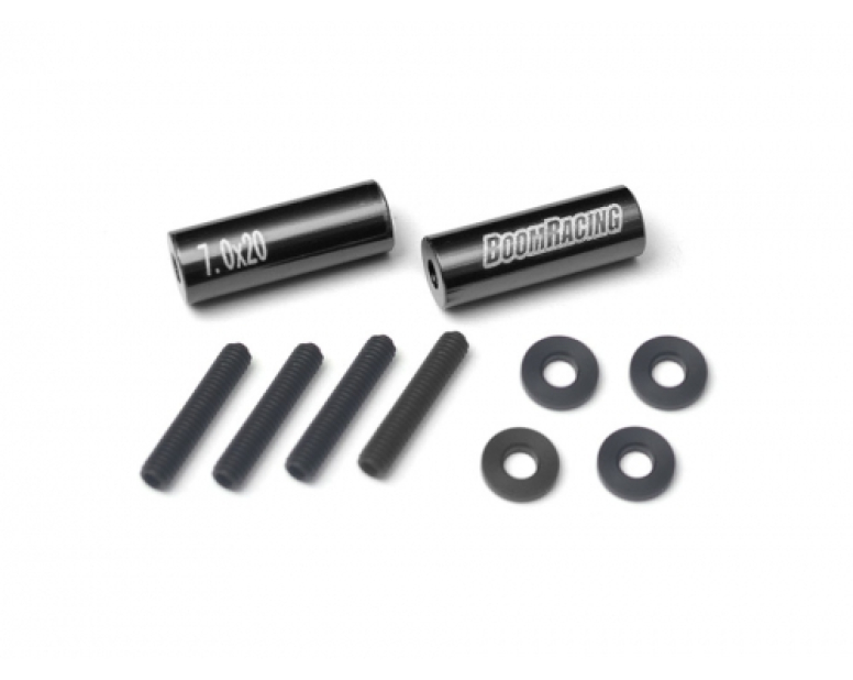 Threaded Aluminum Link Pipe Rod 7x20mm (2) w/ Set Screws & Derlin Spaces Black