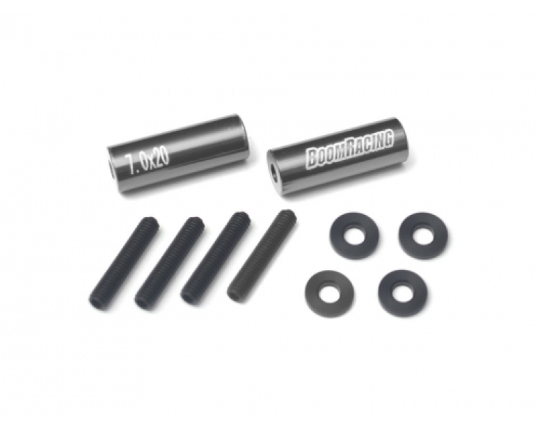 Threaded Aluminum Link Pipe Rod 7x20mm (2) w/ Set Screws & Derlin Spaces Gun Metal