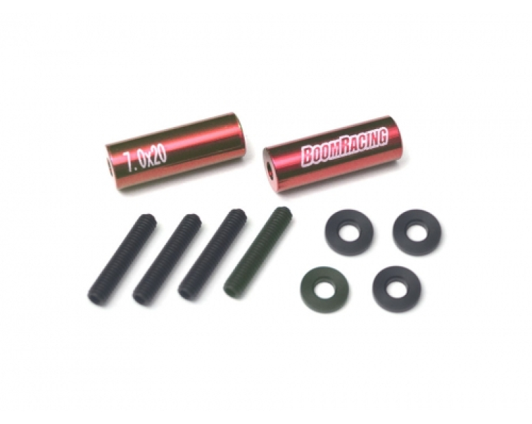 Threaded Aluminum Link Pipe Rod 7x20mm (2) w/ Set Screws & Derlin Spaces Red