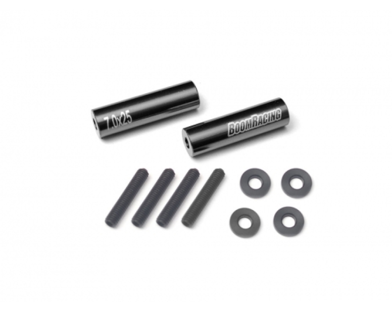 Threaded Aluminum Link Pipe Rod 7x25mm (2) w/ Set Screws & Derlin Spaces Black