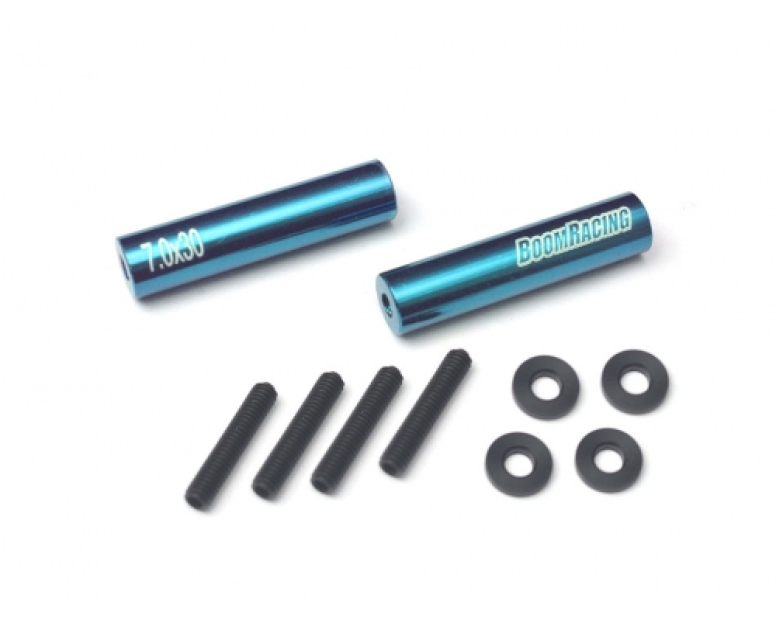 Threaded Aluminum Link Pipe Rod 7x30mm (2) w/ Set Screws & Derlin Spaces Blue