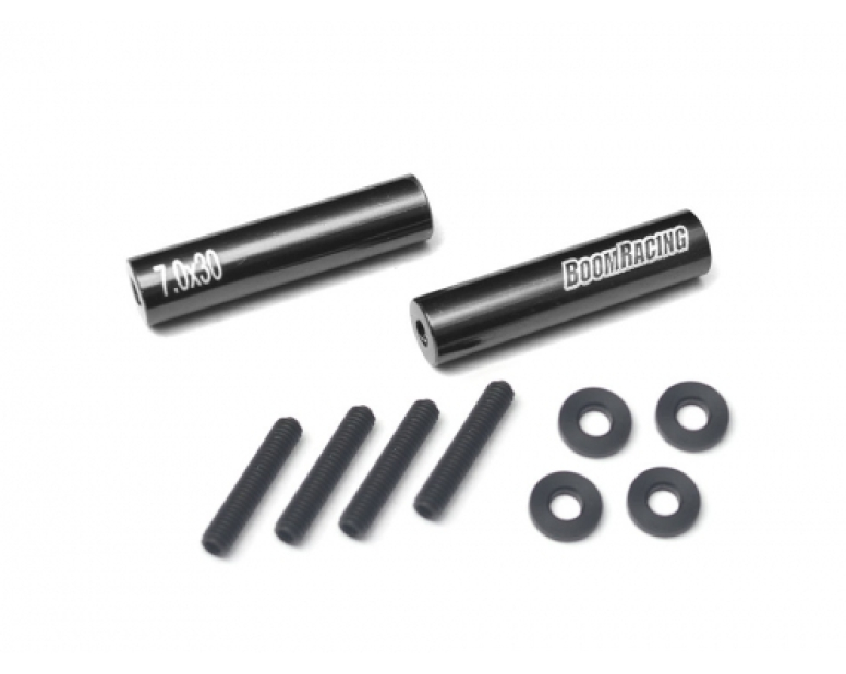 Threaded Aluminum Link Pipe Rod 7x30mm (2) w/ Set Screws & Derlin Spaces Black