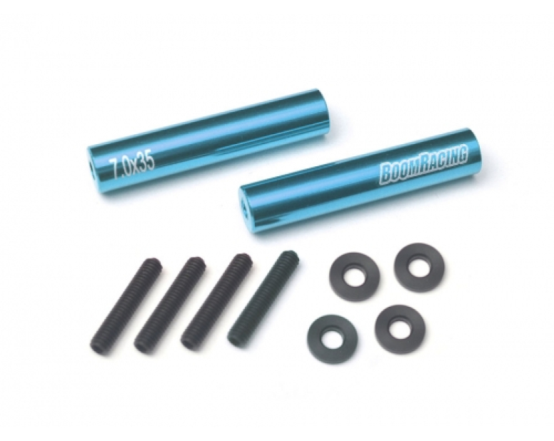 Threaded Aluminum Link Pipe Rod 7x35mm (2) w/ Set Screws & Derlin Spaces Blue