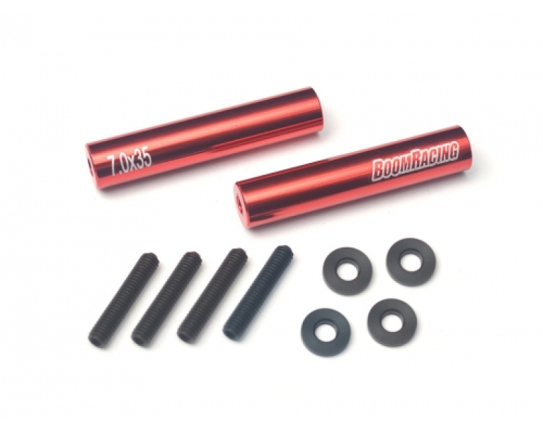 Threaded Aluminum Link Pipe Rod 7x35mm (2) w/ Set Screws & Derlin Spaces Red