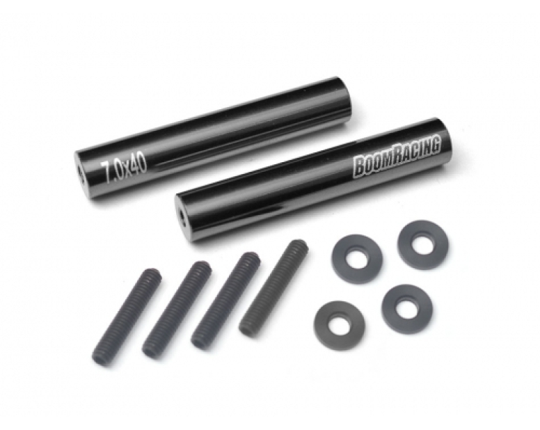 Threaded Aluminum Link Pipe Rod 7x40mm (2) w/ Set Screws & Derlin Spaces Black