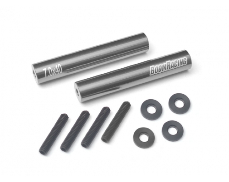 Threaded Aluminum Link Pipe Rod 7x40mm (2) w/ Set Screws & Derlin Spaces Gun Metal