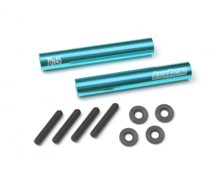 Threaded Aluminum Link Pipe Rod 7x45mm (2) w/ Set Screws & Derlin Spaces Blue