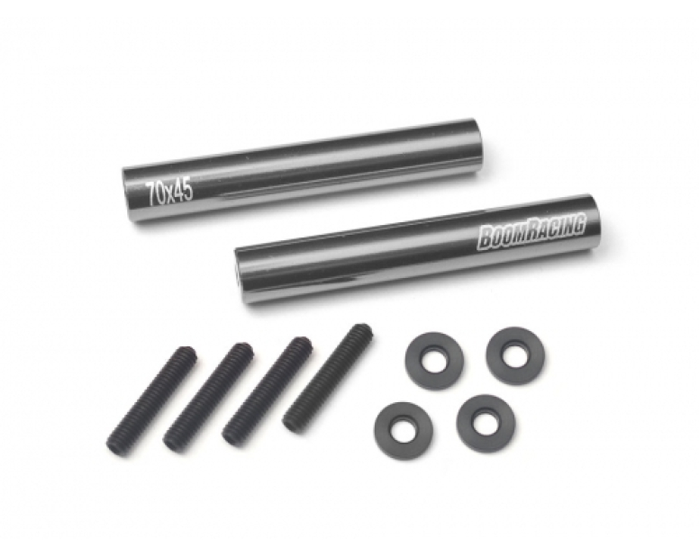 Threaded Aluminum Link Pipe Rod 7x45mm (2) w/ Set Screws & Derlin Spaces Gun Metal