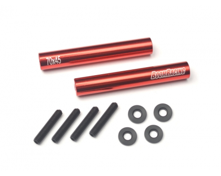 Threaded Aluminum Link Pipe Rod 7x45mm (2) w/ Set Screws & Derlin Spaces Red