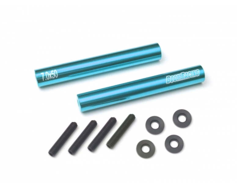 Threaded Aluminum Link Pipe Rod 7x50mm (2) w/ Set Screws & Derlin Spaces Blue