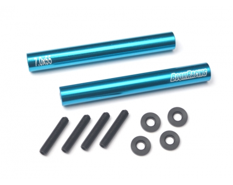 Threaded Aluminum Link Pipe Rod 7x55mm (2) w/ Set Screws & Delrin Spacers Blue