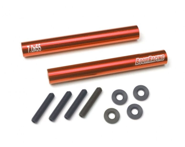 Threaded Aluminum Link Pipe Rod 7x55mm (2) w/ Set Screws & Delrin Spacers Red