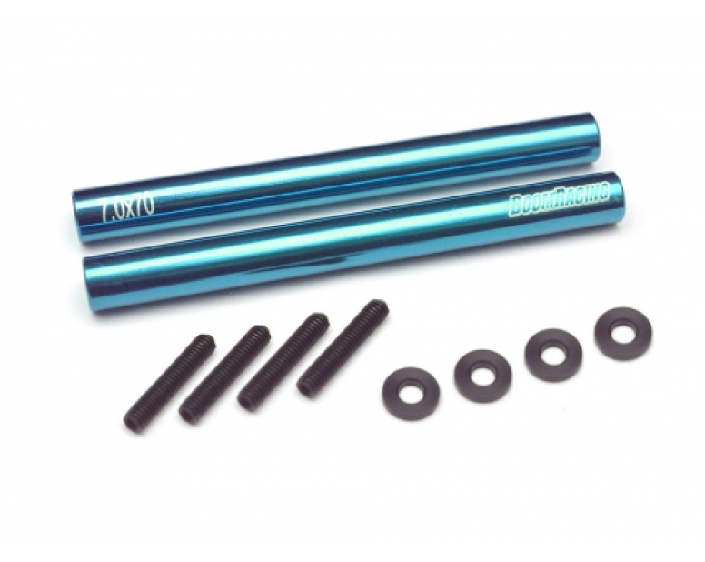 Threaded Aluminum Link Pipe Rod 7x70mm (2) w/ Set Screws & Derlin Spaces Blue