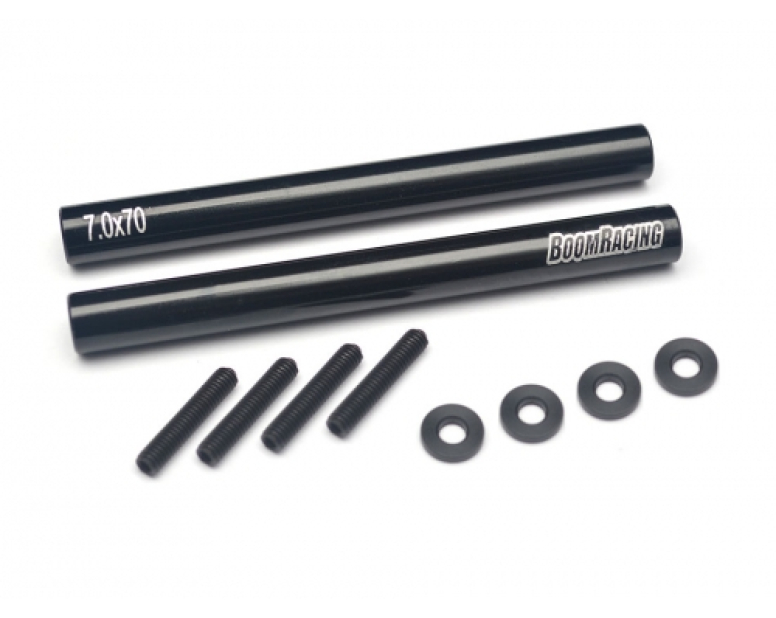 Threaded Aluminum Link Pipe Rod 7x70mm (2) w/ Set Screws & Derlin Spaces Black