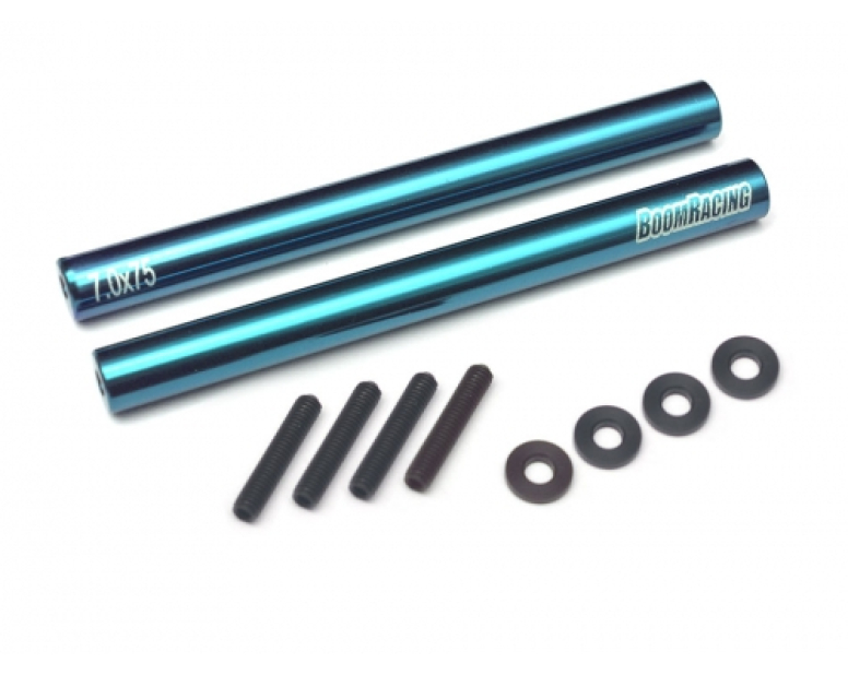 Threaded Aluminum Link Pipe Rod 7x75mm (2) w/ Set Screws & Derlin Spaces Blue Threaded Aluminum Link Pipe Rod 7x75mm (2) w/ Set Screws & Derlin Spaces Blue