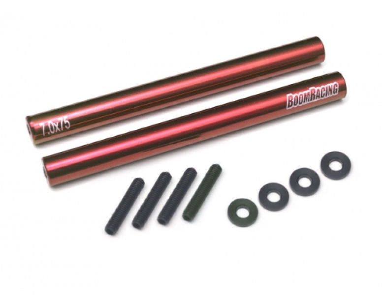 Threaded Aluminum Link Pipe Rod 7x75mm (2) w/ Set Screws & Derlin Spaces Red Threaded Aluminum Link Pipe Rod 7x75mm (2) w/ Set Screws & Derlin Spaces Red