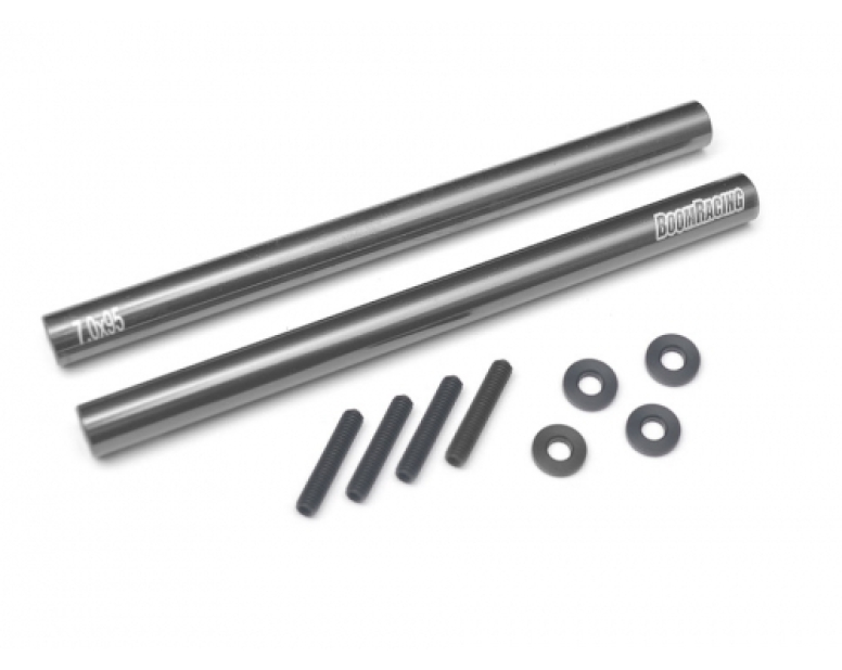 Threaded Aluminum Link Pipe Rod 7x95mm (2) w/ Set Screws & Derlin Spaces Gun Metal Threaded Aluminum Link Pipe Rod 7x95mm (2) w/ Set Screws & Derlin Spaces Gun Metal