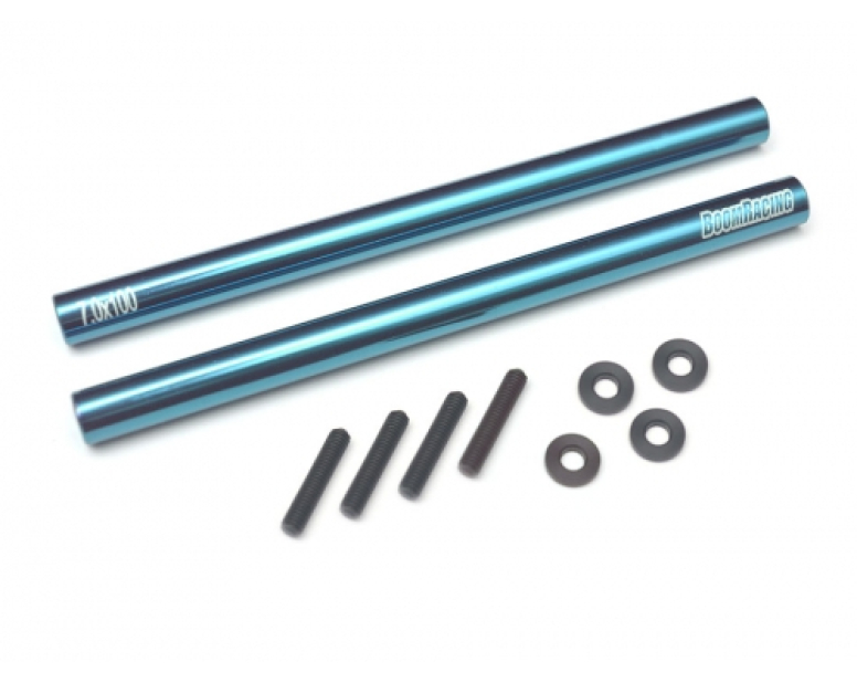 Threaded Aluminum Link Pipe Rod 7x100mm (2) w/ Set Screws & Derlin Spaces Blue